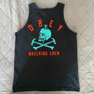 Obey Men's Black Muscle Tank Top Sleeveless Wrecking Crew Size M